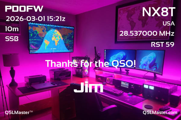QSL Master Card for NX8T QSO with PD0FW