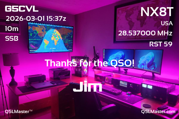 QSL Master Card for NX8T QSO with G5CVL