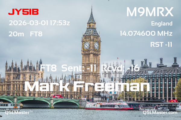 QSL Master Card for M9MRX QSO with JY5IB