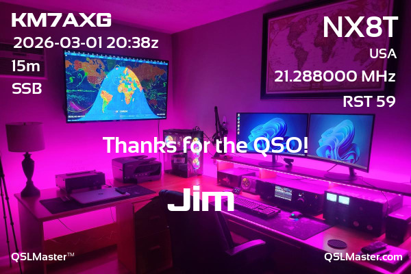 QSL Master Card for NX8T QSO with KM7AXG