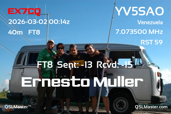 QSL Master Card for YV5SAO QSO with EX7CQ