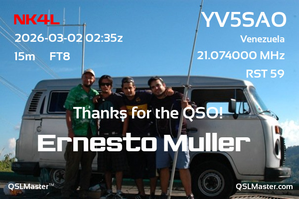 QSL Master Card for YV5SAO QSO with NK4L