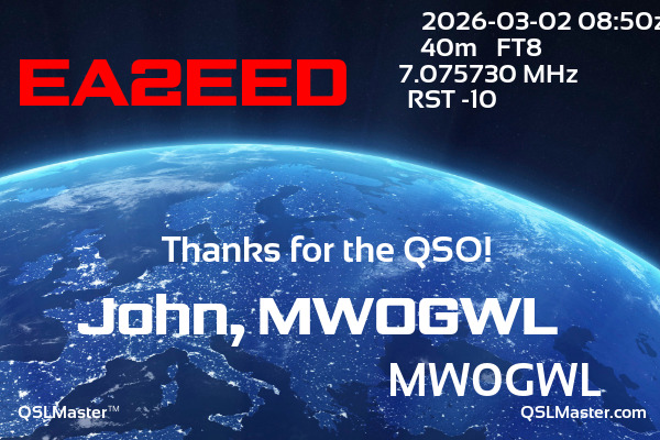 QSL Master Card for MW0GWL QSO with EA2EED