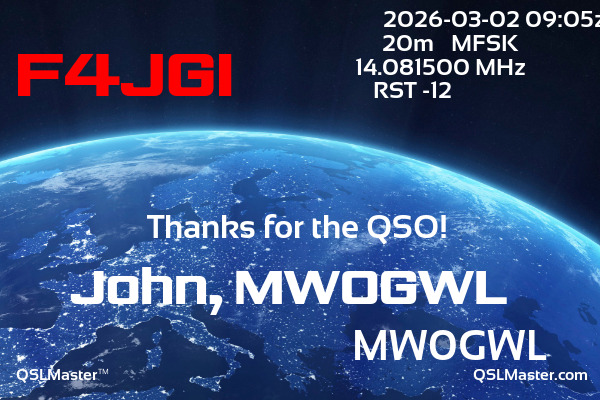 QSL Master Card for MW0GWL QSO with F4JGI