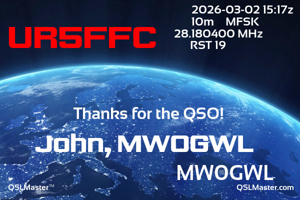QSL Master Card for MW0GWL QSO with UR5FFC