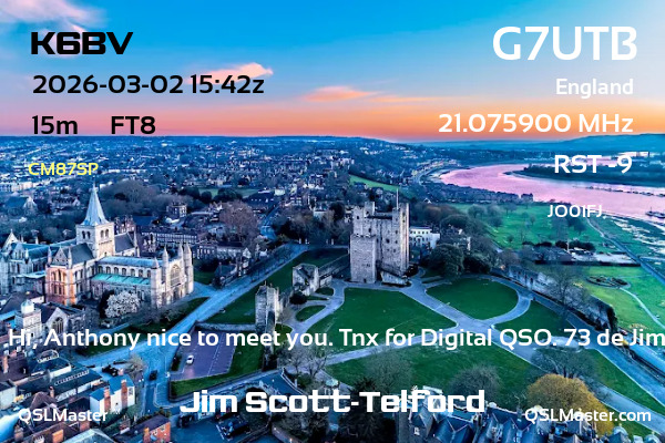 QSL Master Card for G7UTB QSO with K6BV