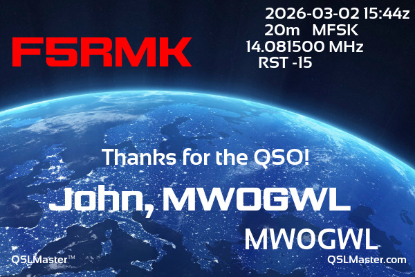 QSL Master Card for MW0GWL QSO with F5RMK