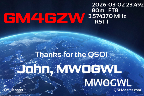 QSL Master Card for MW0GWL QSO with GM4GZW