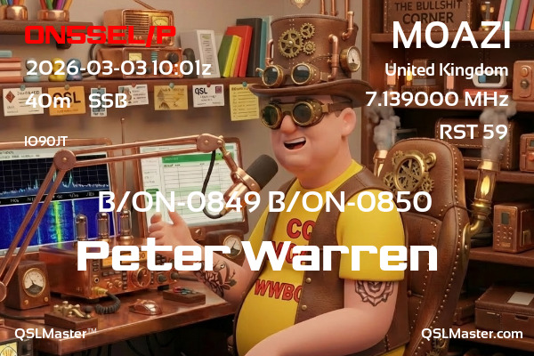 QSL Master Card for M0AZI QSO with ON5SEL/P