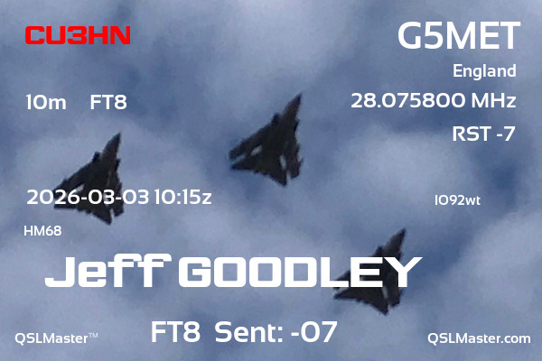 QSL Master Card for G5MET QSO with CU3HN