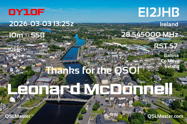 QSL Master Card for EI2JHB QSO with OY1OF