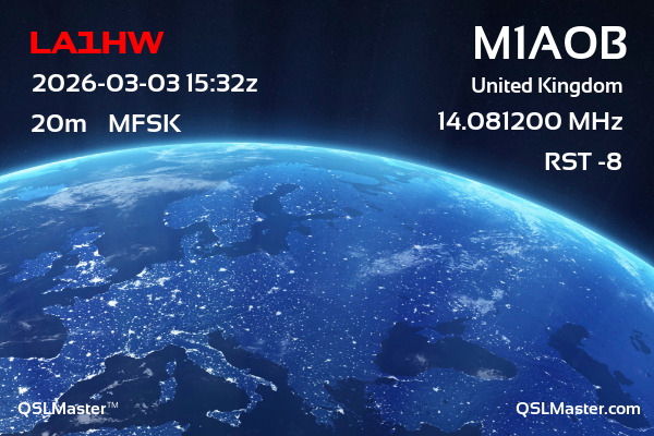QSL Master Card for M1AOB QSO with LA1HW