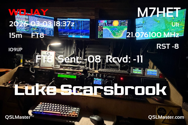 QSL Master Card for M7HET QSO with W0JAY