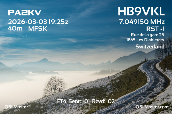 QSL Master Card for HB9VKL QSO with PA2KV