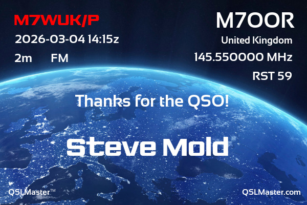 QSL Master Card for M7OOR QSO with M7WUK/P