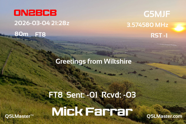 QSL Master Card for G5MJF QSO with ON2BCB