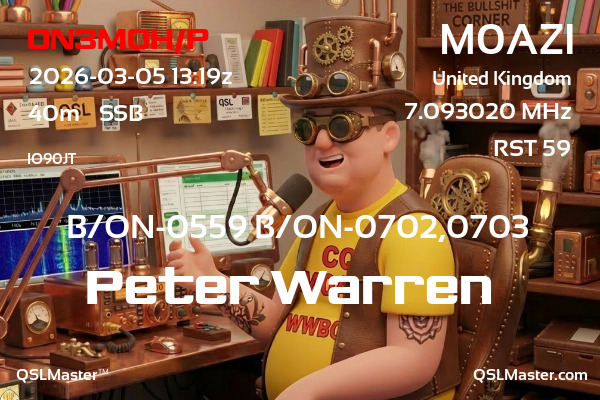 QSL Master Card for M0AZI QSO with ON3MOH/P