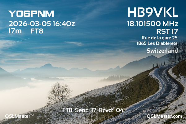QSL Master Card for HB9VKL QSO with YO6PNM