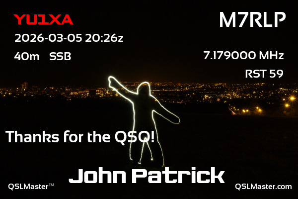 QSL Master Card for M7RLP QSO with YU1XA