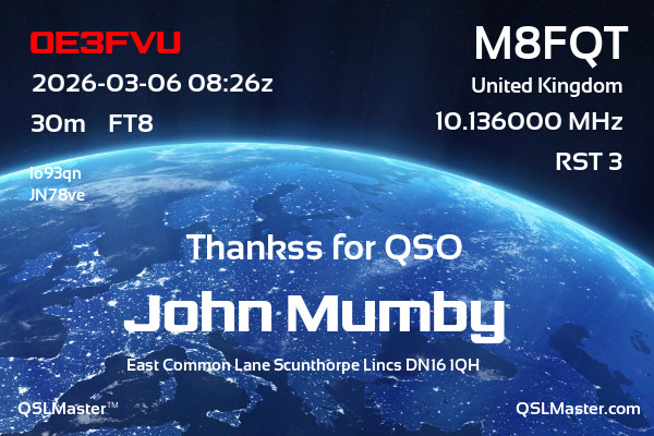 QSL Master Card for M8FQT QSO with OE3FVU