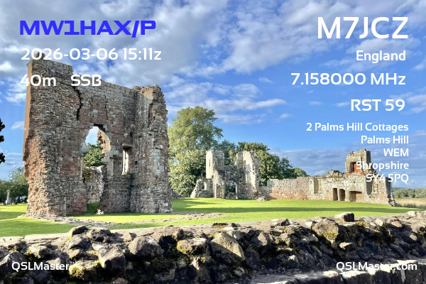 QSL Master Card for M7JCZ QSO with MW1HAX/P