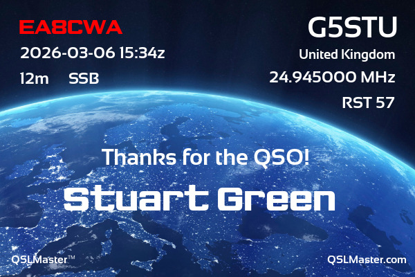 QSL Master Card for G5STU QSO with EA8CWA