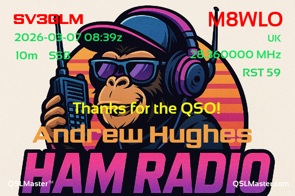 QSL Master Card for M8WLO QSO with SV3GLM