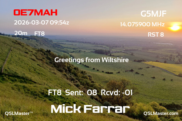 QSL Master Card for G5MJF QSO with OE7MAH