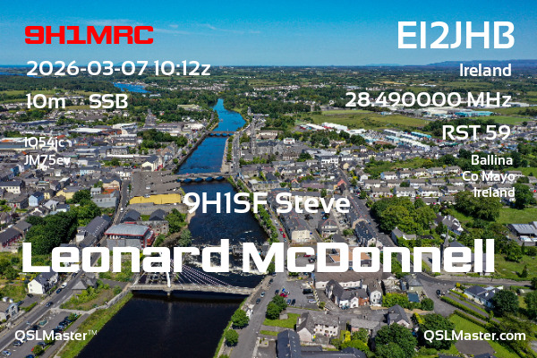 QSL Master Card for EI2JHB QSO with 9H1MRC