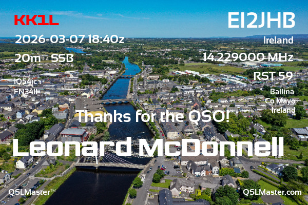 QSL Master Card for EI2JHB QSO with KK1L