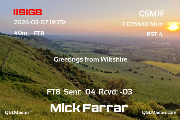 QSL Master Card for G5MJF QSO with II9IGB