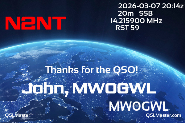 QSL Master Card for MW0GWL QSO with N2NT