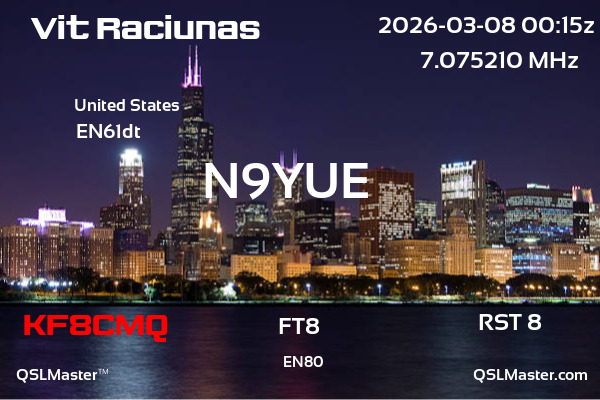 QSL Master Card for N9YUE QSO with KF8CMQ