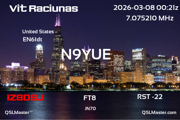 QSL Master Card for N9YUE QSO with IZ8DBJ