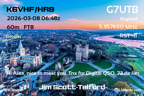 QSL Master Card for G7UTB QSO with K6VHF/HR9