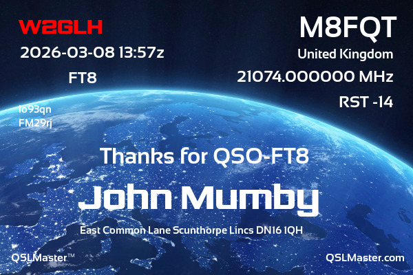 QSL Master Card for M8FQT QSO with W2GLH