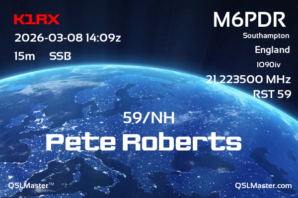 QSL Master Card for M6PDR QSO with K1RX