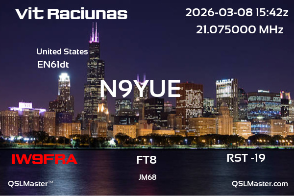 QSL Master Card for N9YUE QSO with IW9FRA