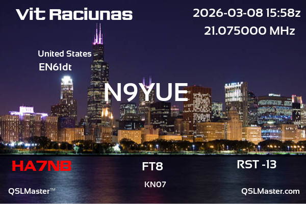 QSL Master Card for N9YUE QSO with HA7NB