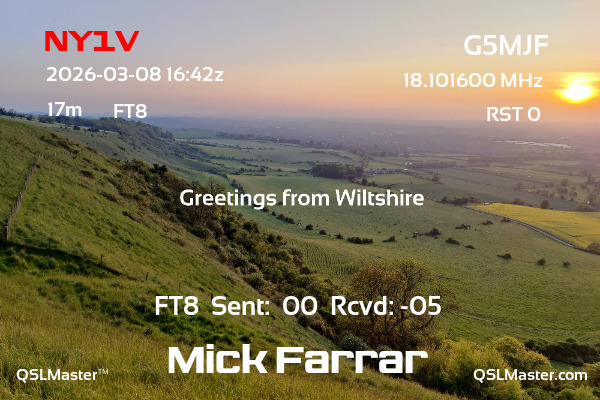 QSL Master Card for G5MJF QSO with NY1V