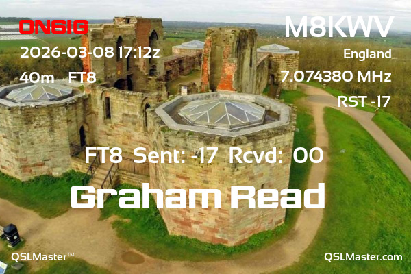 QSL Master Card for M8KWV QSO with ON6IG