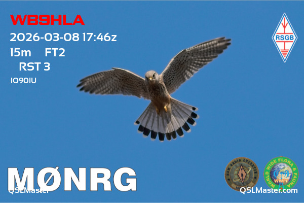 QSL Master Card for M0NRG QSO with WB9HLA