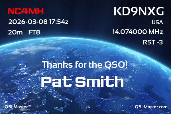 QSL Master Card for KD9NXG QSO with NC4MH