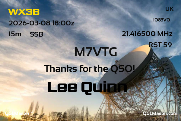 QSL Master Card for M7VTG QSO with WX3B