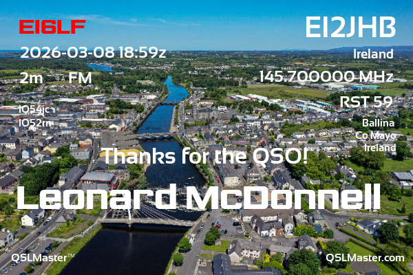 QSL Master Card for EI2JHB QSO with EI6LF