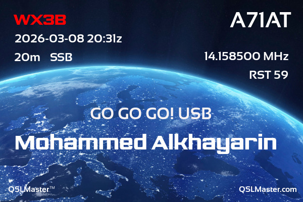 QSL Master Card for A71AT QSO with WX3B