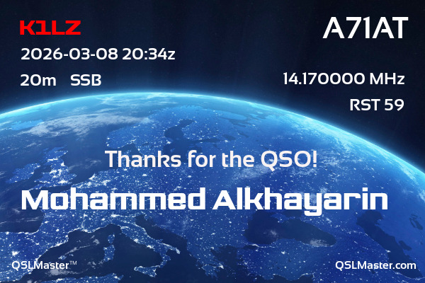 QSL Master Card for A71AT QSO with K1LZ