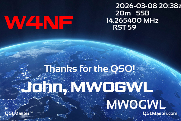 QSL Master Card for MW0GWL QSO with W4NF