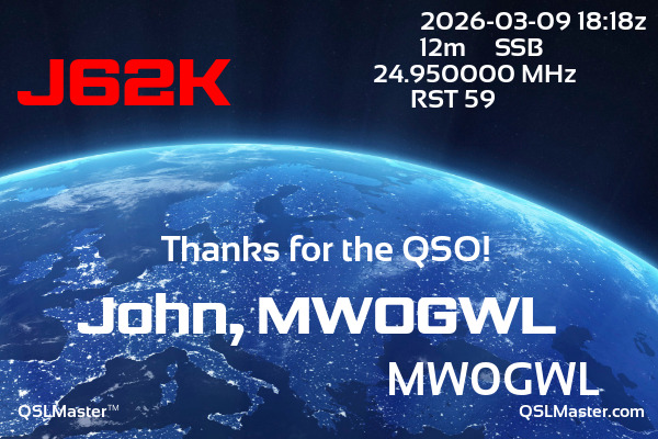 QSL Master Card for MW0GWL QSO with J62K