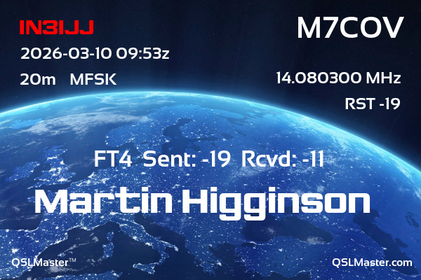 QSL Master Card for M7COV QSO with IN3IJJ